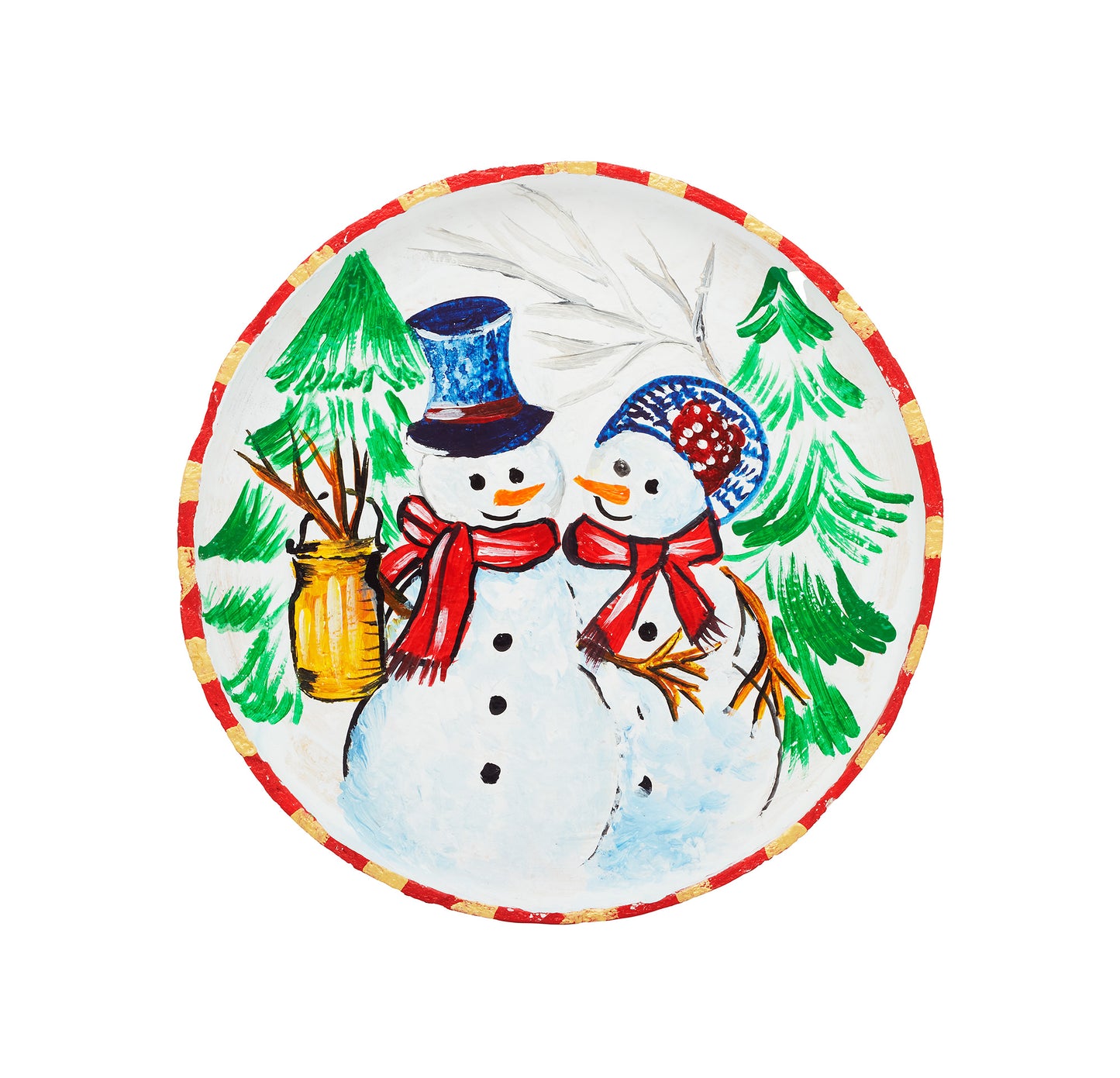 Snow White & Blush Red - Snow Mans with Tree  - Thali for the Wall Hanging