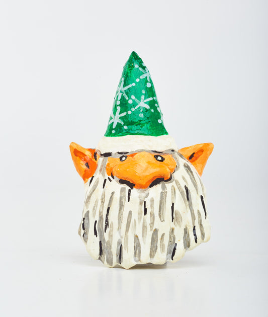 Green & White - Whimsical Gnome - Fridge Magnet