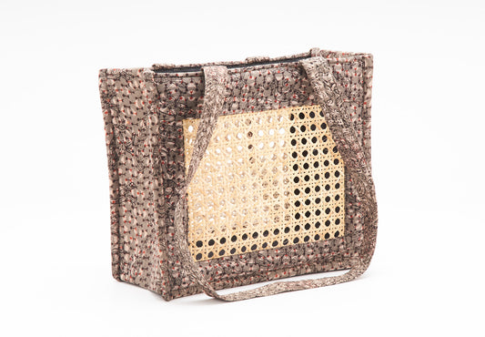 Cane Bag - Brown Color Fabric with Intricate Cane Work.