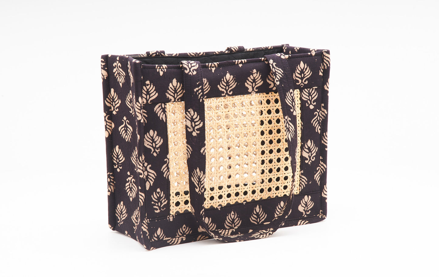 Cane Bag - Black Color Fabric with Intricate Cane Work.