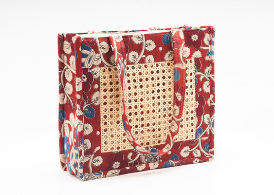 Berry Red Fabric  with Intricate Cane Work - Side Bag