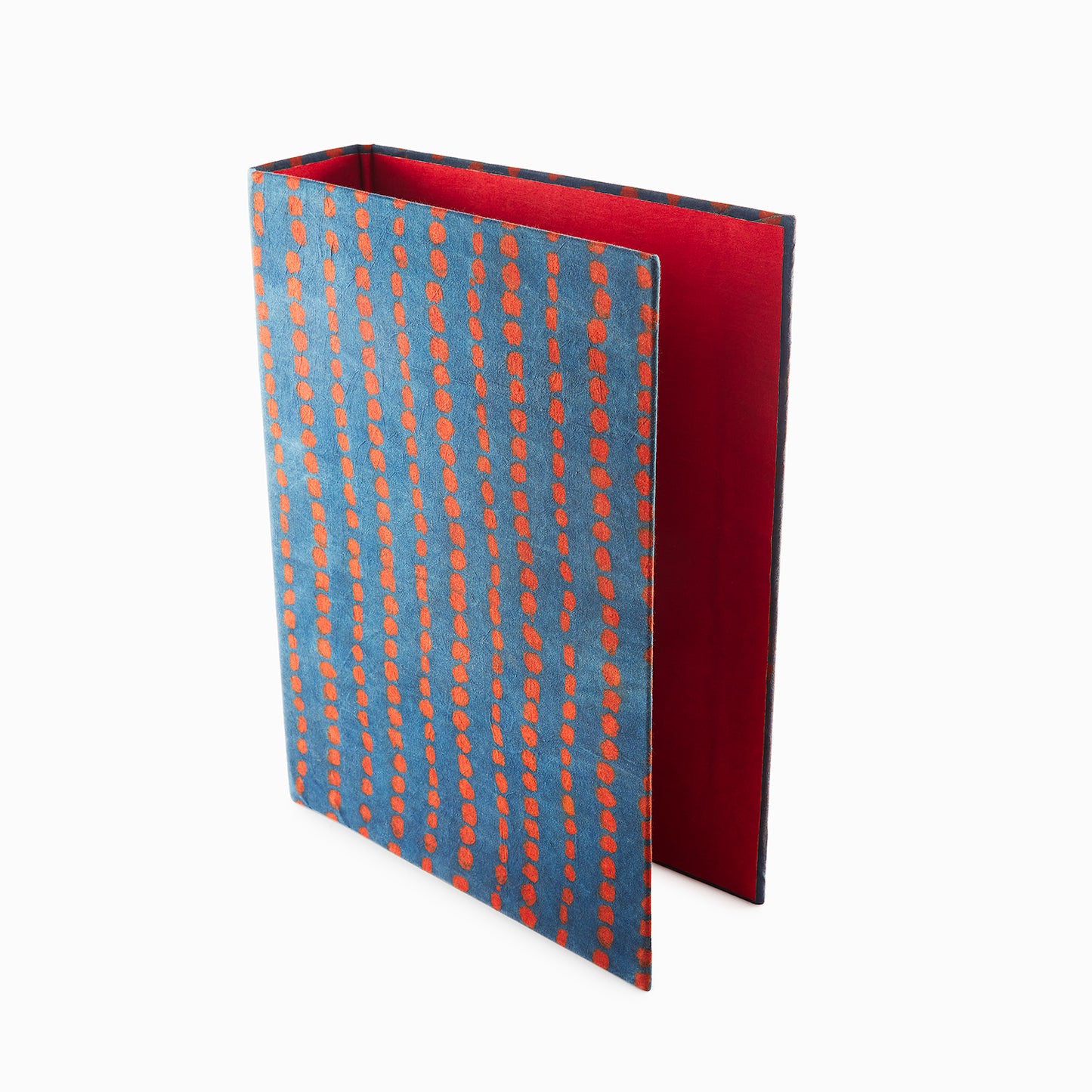 Spruce Blue Colored Fabric with Block Print Design - Box Folder