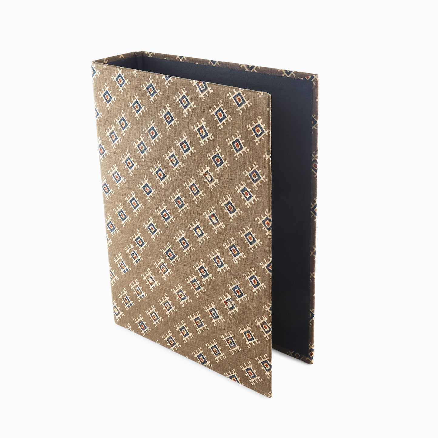 Tortilla Brown Colored Fabric with Block Print Design - Box Folder