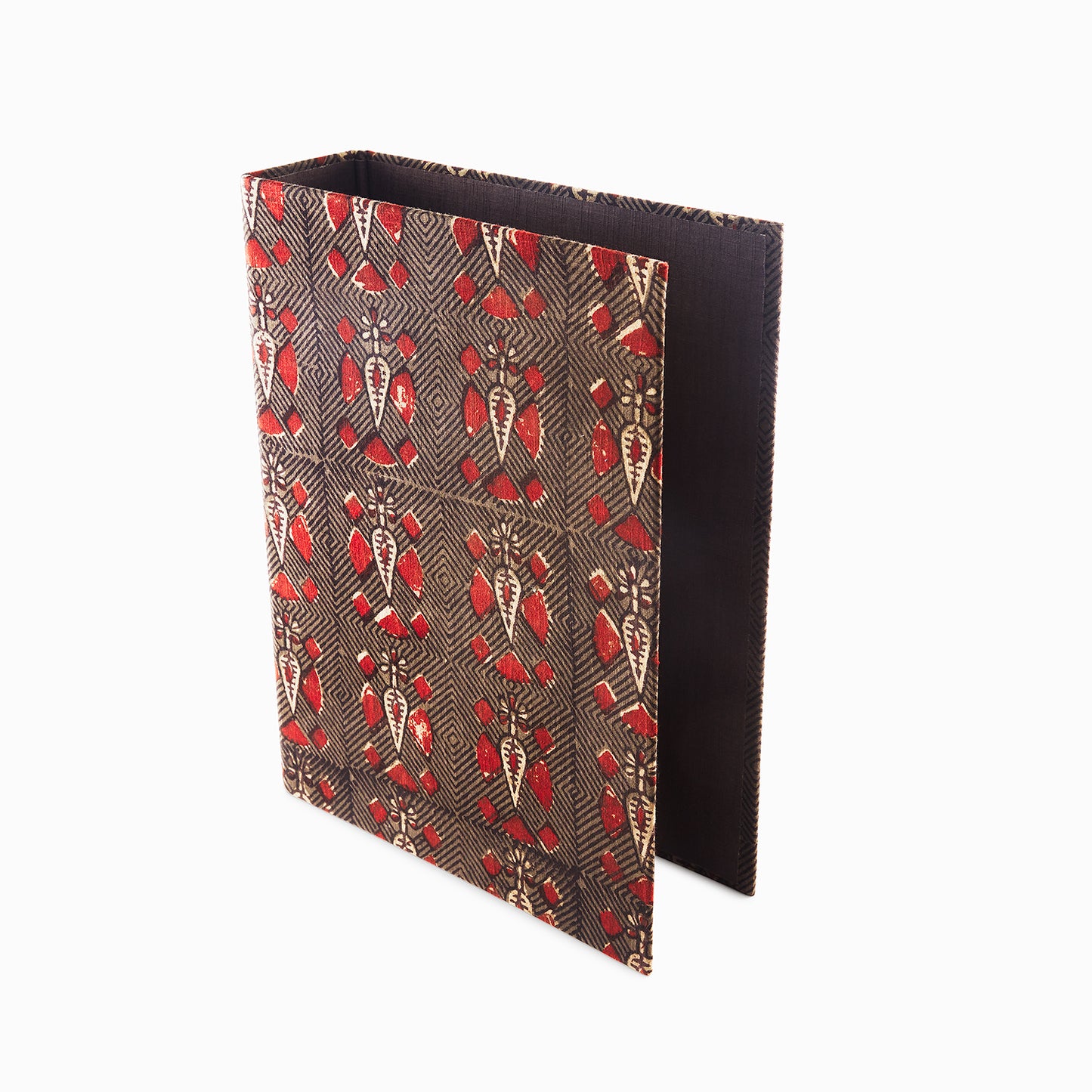 Umber Brown Colored Fabric with Block Print Design - Box Folder