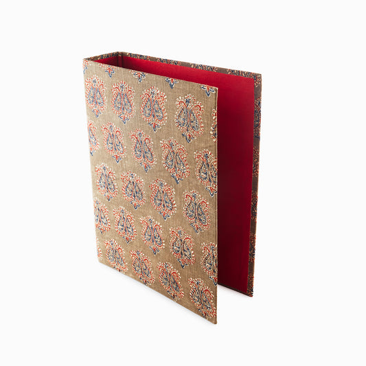 Tortilla Brown Colored Fabric With Block Print Design  - Box Folder