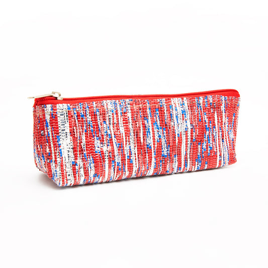 Red, Blue & Silver Recycled Plastic Pencil Pouch (MLP Plastic)