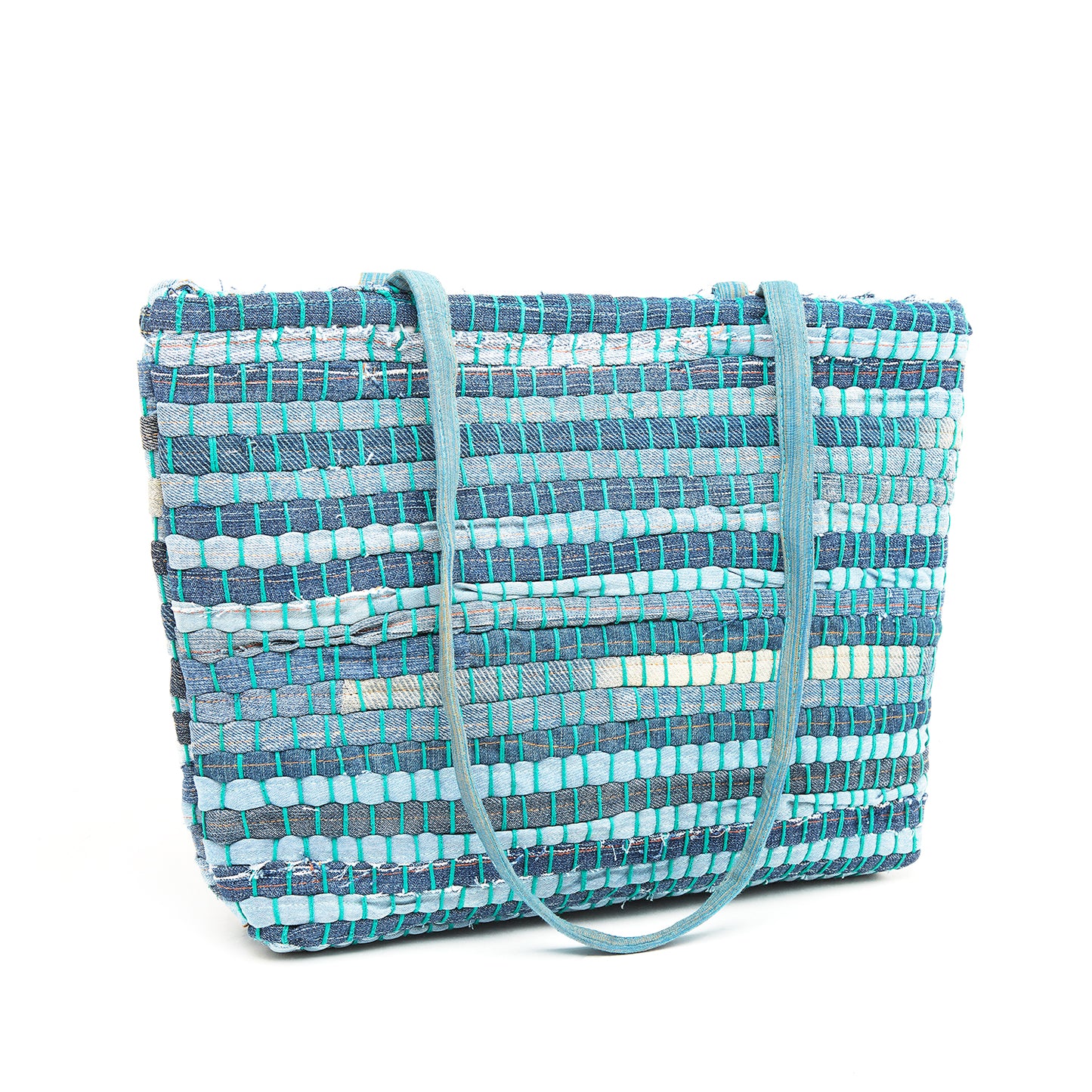 Aegean Blue & Stone Blue Colored Recycled Fabric Bag