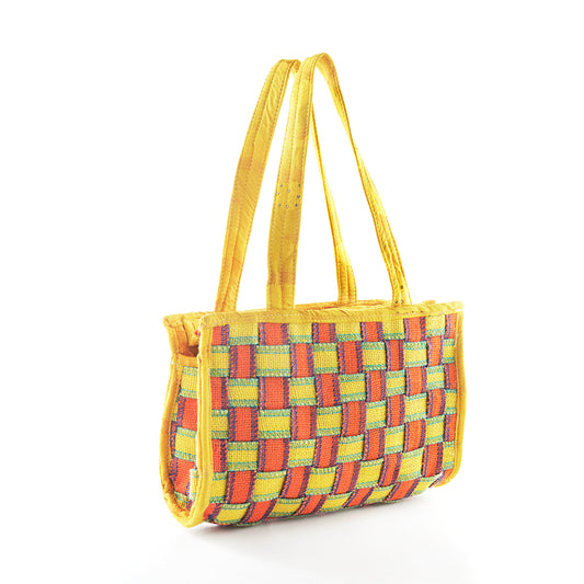 Jute Hand Bag with Yellow Handles on - SUPER SALE!!!