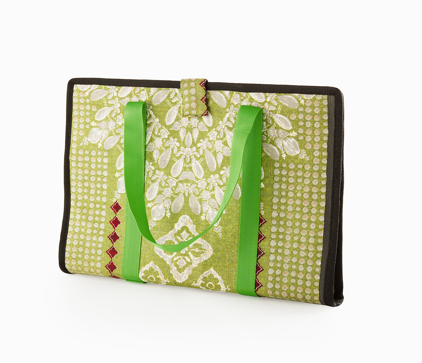 Olive Green with Beautiful Design Recycled Fabric Box Bag - Made of Box Bag