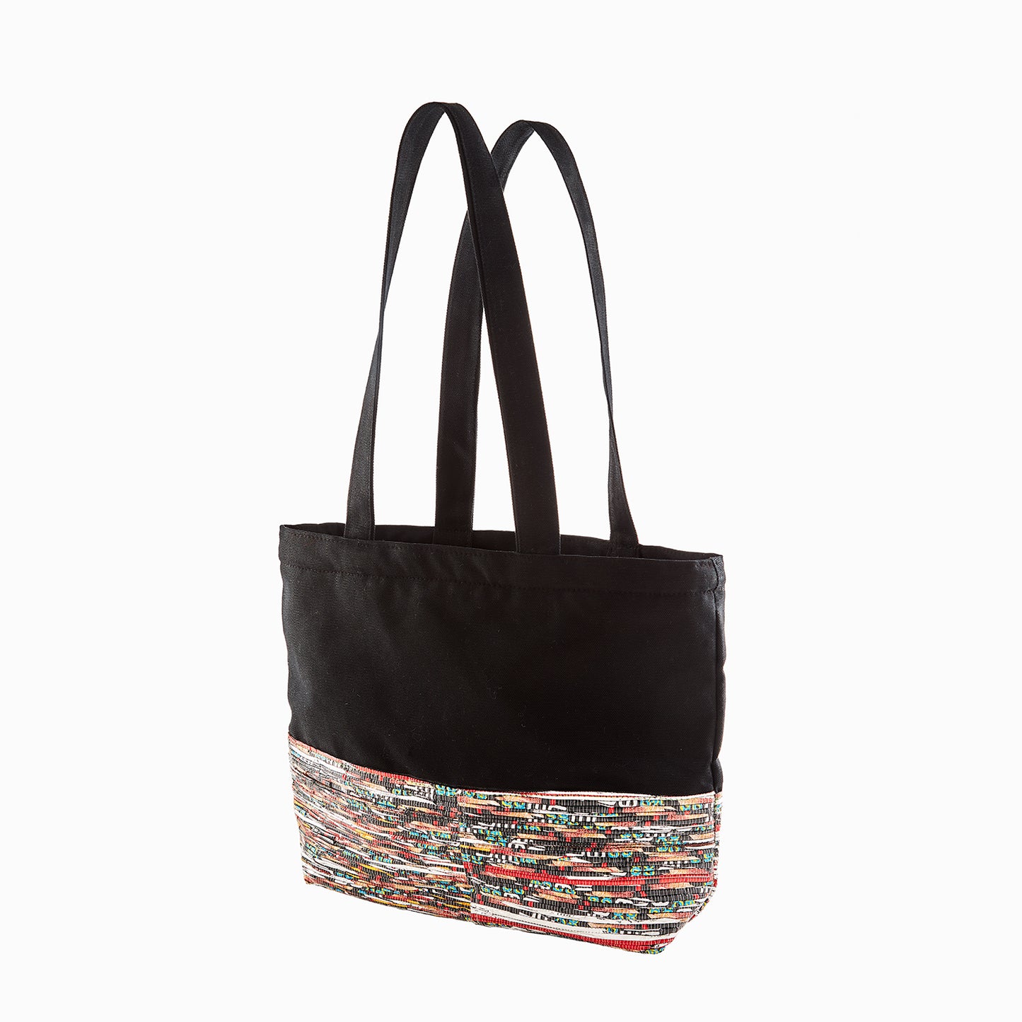 Black Canvas Bag with Multi-colored (Waste Plastic) bottom lining; on - SUPER SALE!!!