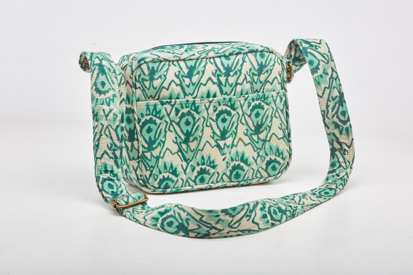 Green Flower Print on a Snow White - Camera Bag