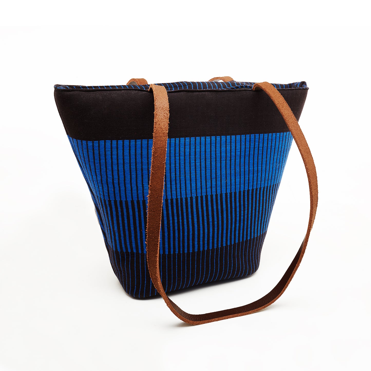 Coal Black & Blue - Tote Bag with Lather Handle