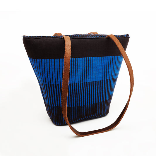 Coal Black & Blue - Tote Bag with Lather Handle