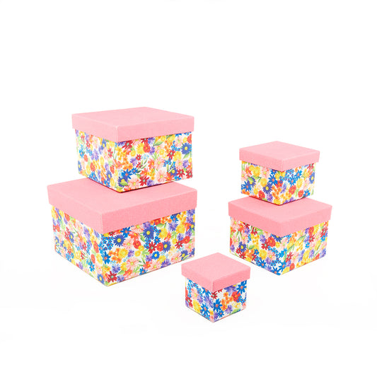 Spring Flower on a Snow White - Gift Boxes Set of 5