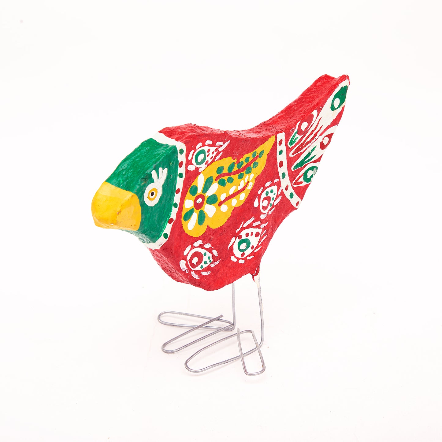 Paper Mache Bird : Red , Green & White Color