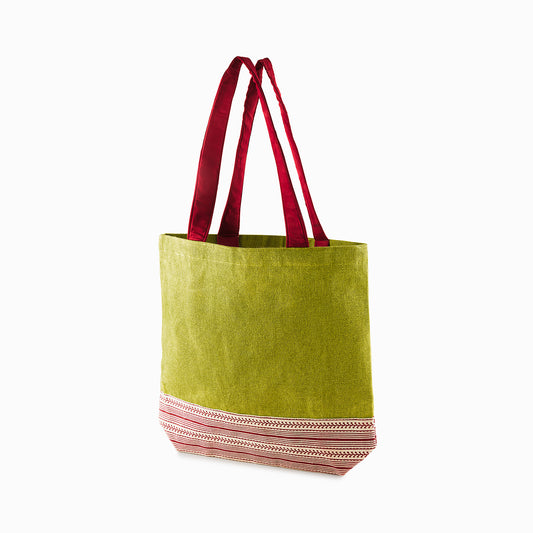 Lime Green and Bagh Design on Canvas Bag on Super Sale!