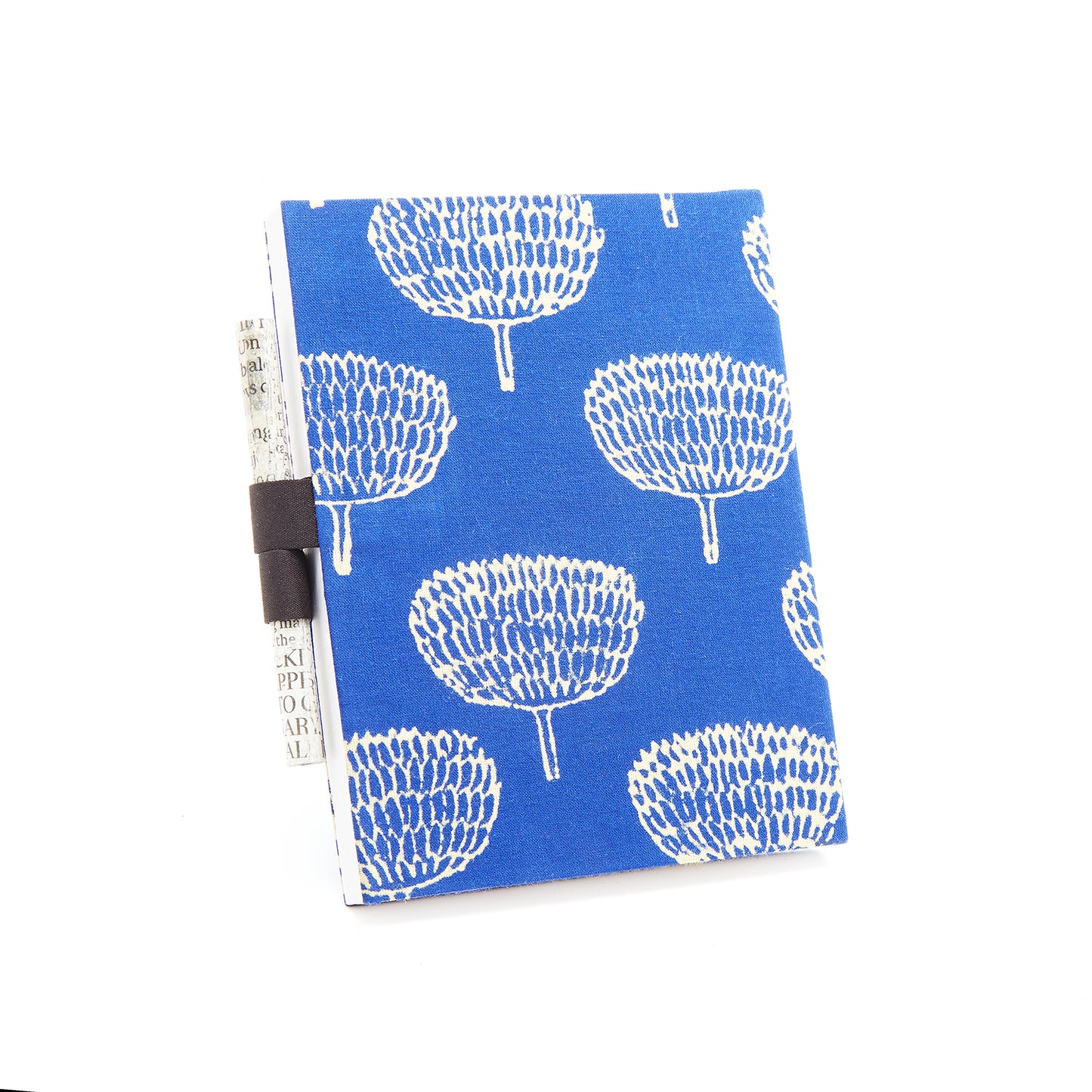 Flower Block Print on a Denim Blue - Cloth Diary with Newspaper Pencil