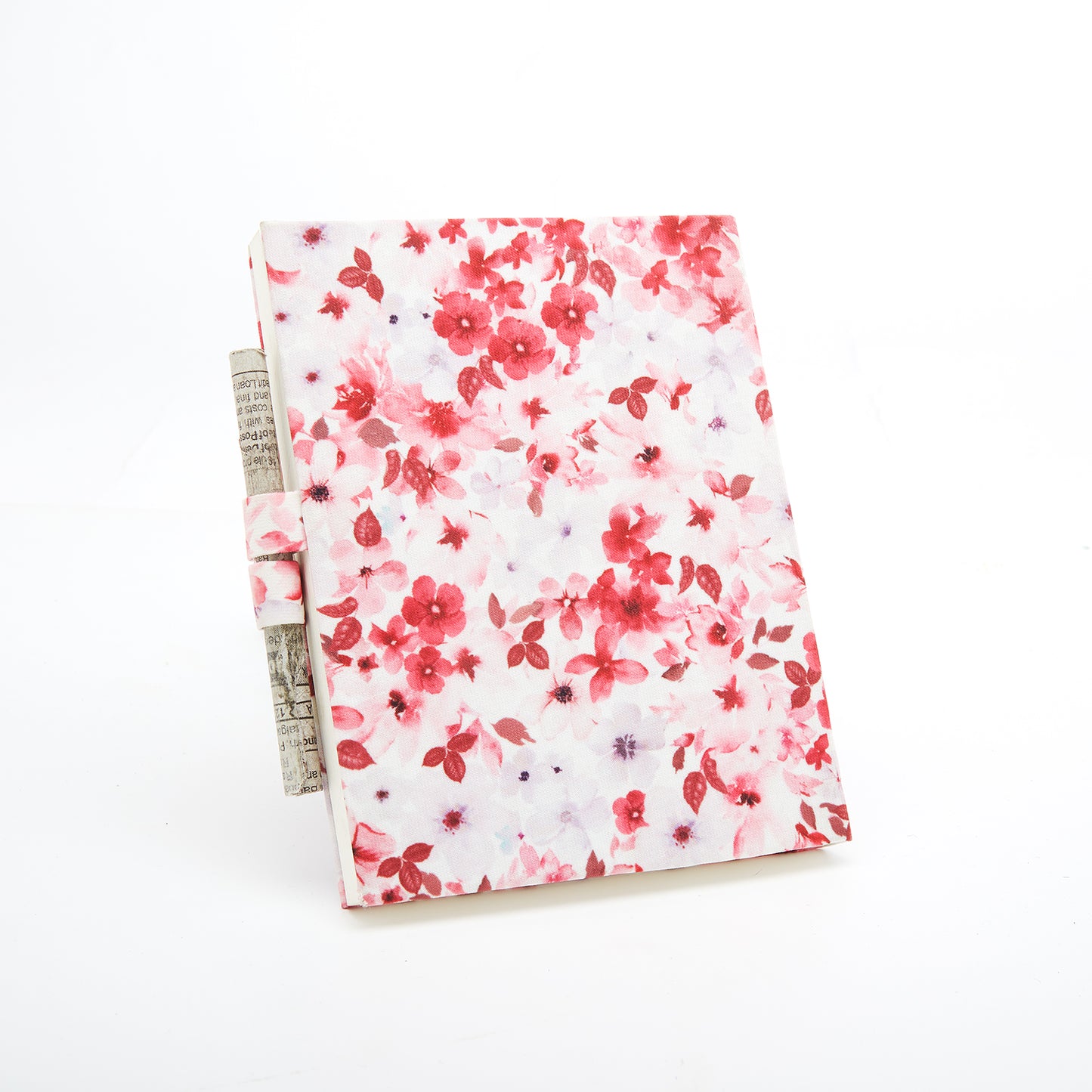 Red Tulips on Snow White - Cloth Diary with Newspaper Pencil