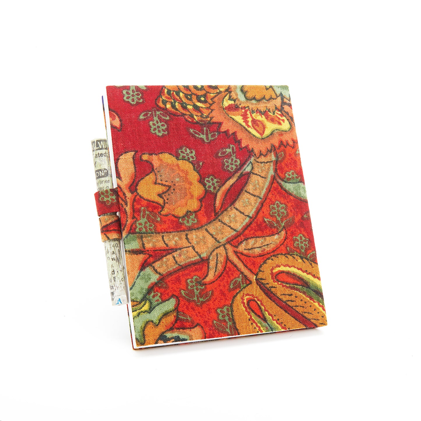 Dancing Plant on a Berry Red  - Cloth Diary with Newspaper Pencil