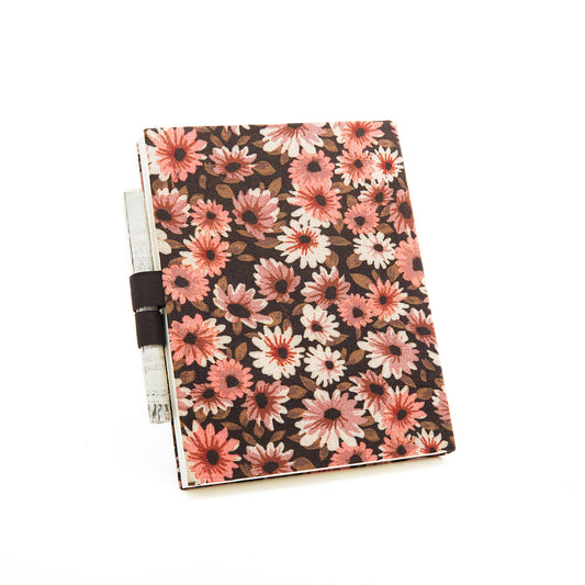 Fresh Flower on a Muddy Brown - Cloth Diary with Newspaper Pencil