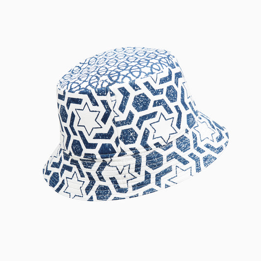 Aegean Blue & White with Star Design - Bucket Hat