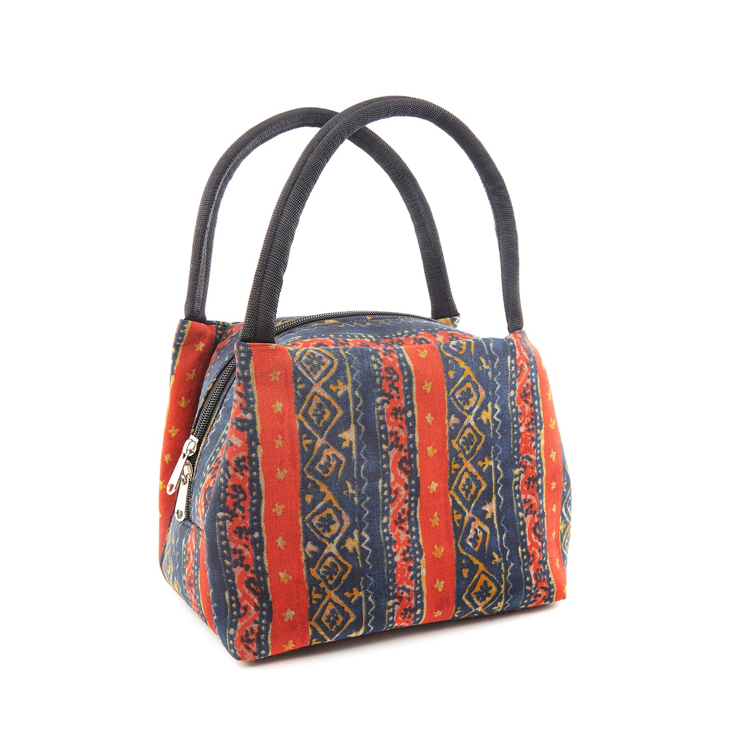 Beery Red and Denim Blue Colored with Beautiful Design Lunch Bag - Made of waste Fabric
