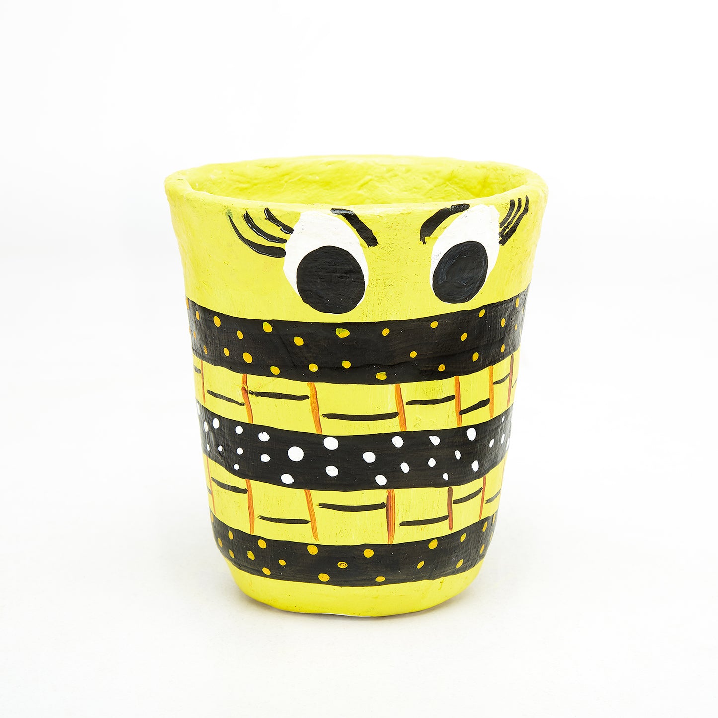 Canary Yellow & Coal Black with Honeybee - Paper Mache Planter