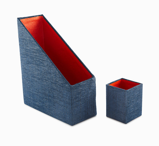 Blue Colored Magazine Holder With Pen Stand