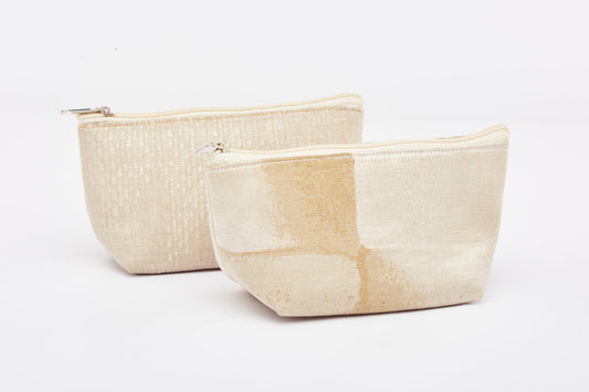 Front Pouch - White With Creamy Shade , Back Pouch - White - Set Of 2