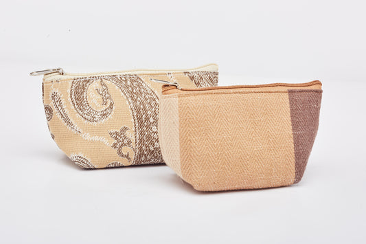 Front Pouch - Cream , Back Pouch - Printed - Set Of 2