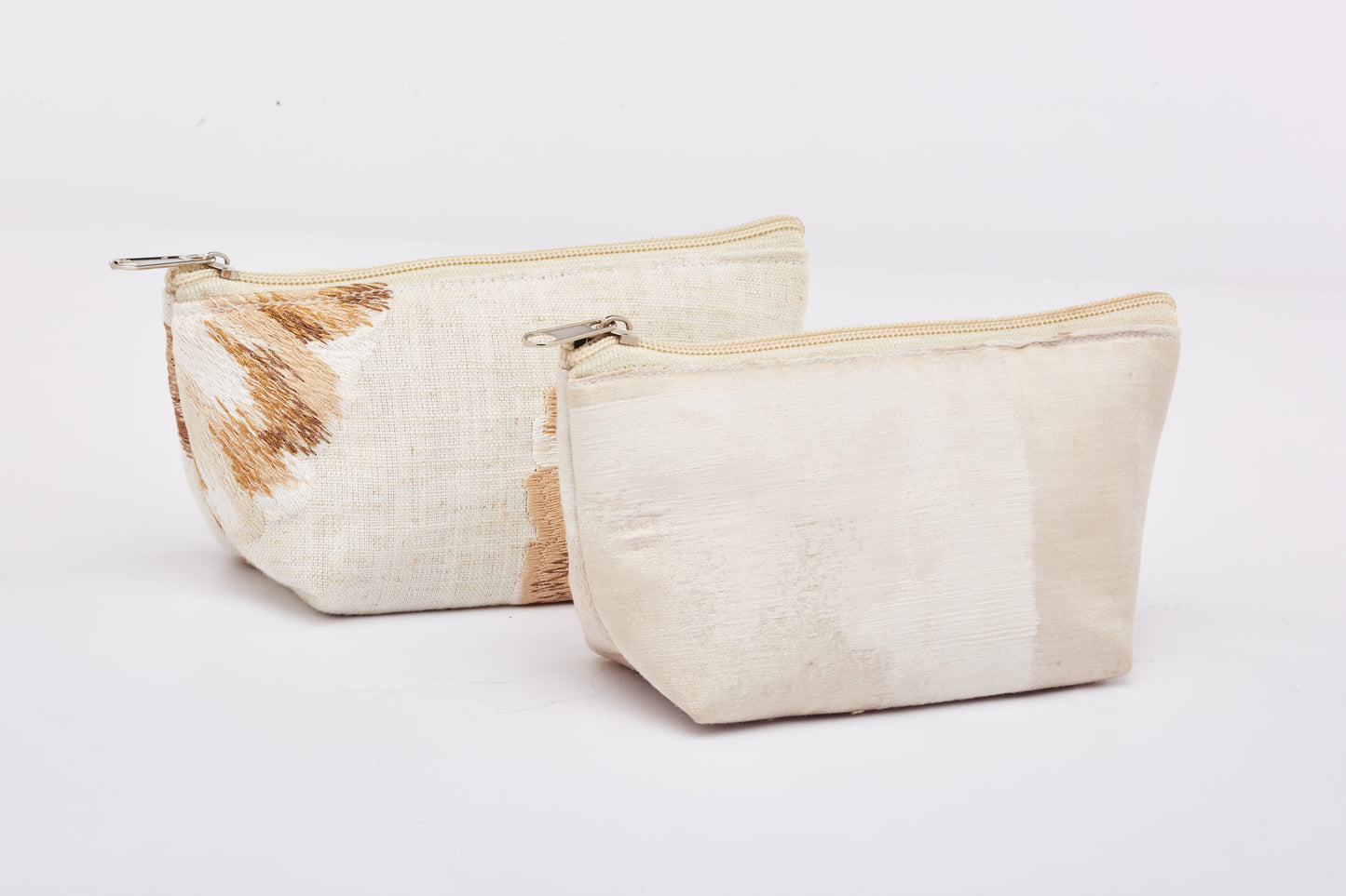 Front Pouch - White , Back Pouch - Cream With Brown design - Set Of 2