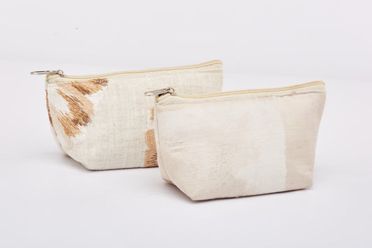 Front Pouch - White , Back Pouch - Cream With Brown design - Set Of 2