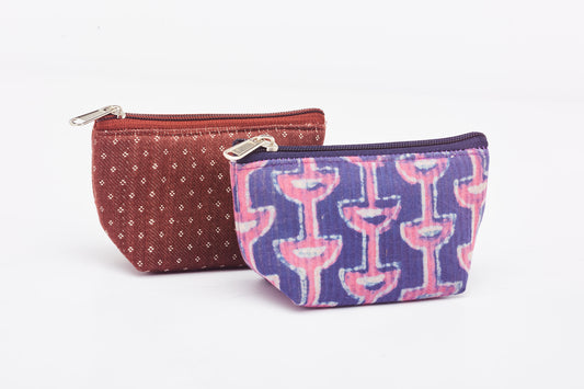 Pouch 1 - Brown , Pouch 2 - Purple & Pink Design -  Set Of 2