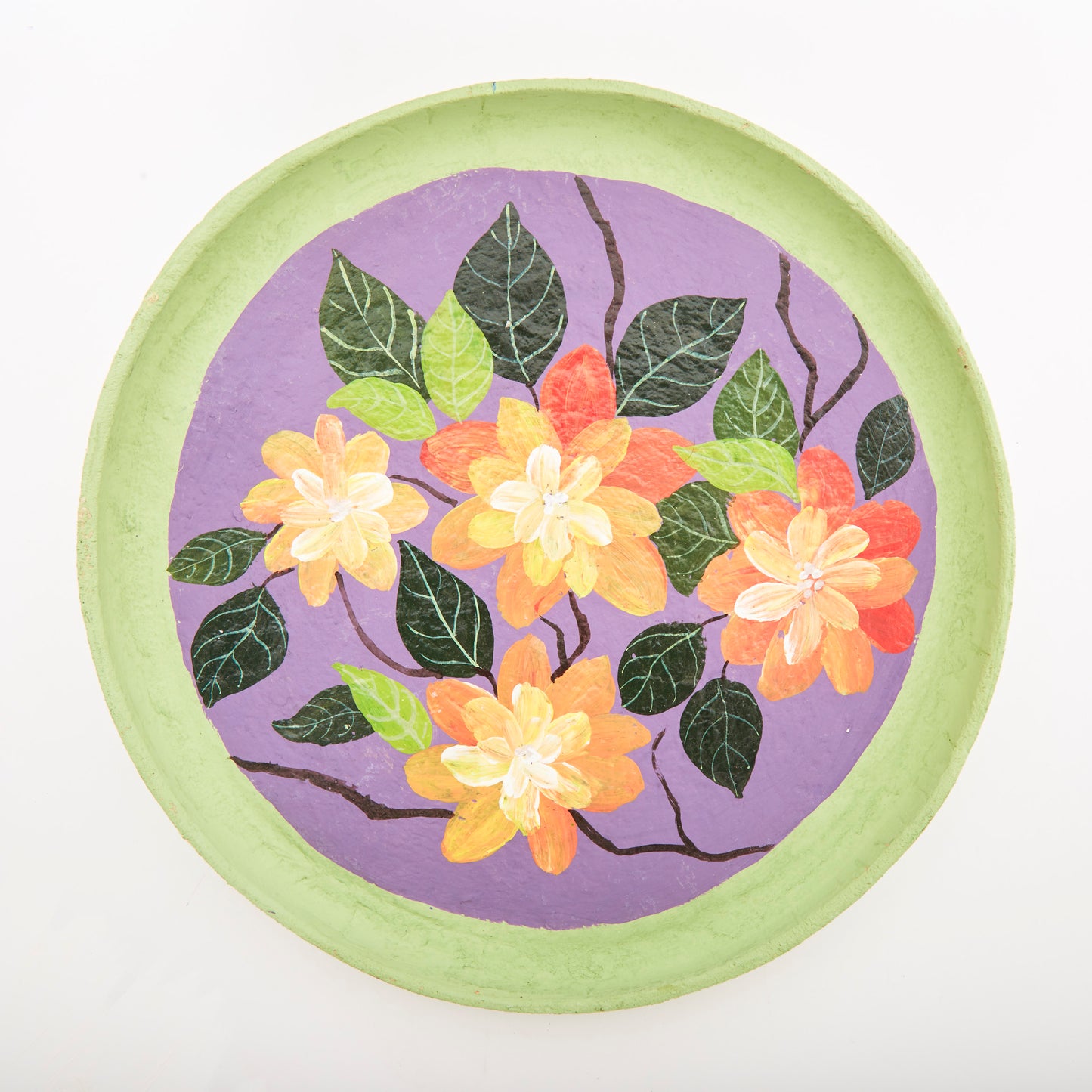 Pickle Green & Amethyst with Flower Design - Thali Large