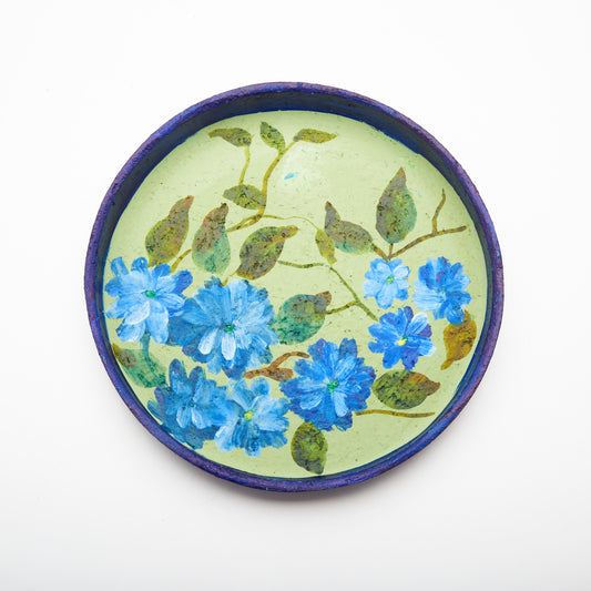 Flower Design on a Denim Blue & Mint Green - Thali Small