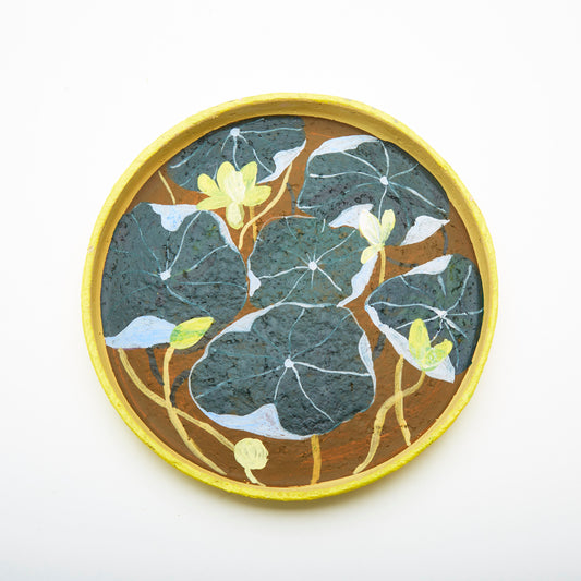 Canary Yellow, Tortilla Brown & Juniper Green with Leaf Design - Small Thali