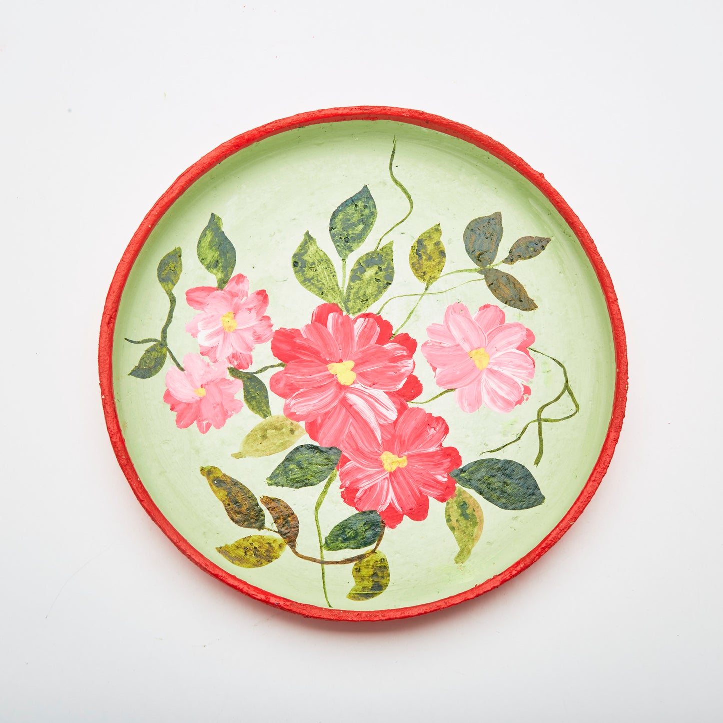 Berry Red & Mint Green Flower Design - Small Thali