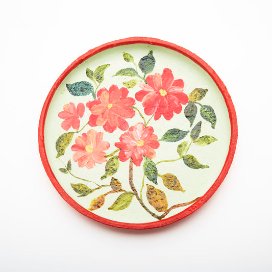 Flower Design on a Berry Red & Mint Green - Small Thali