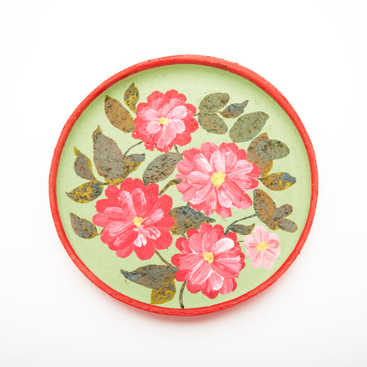 Flower Design on a Berry Red & Mint Green  - Small Thali
