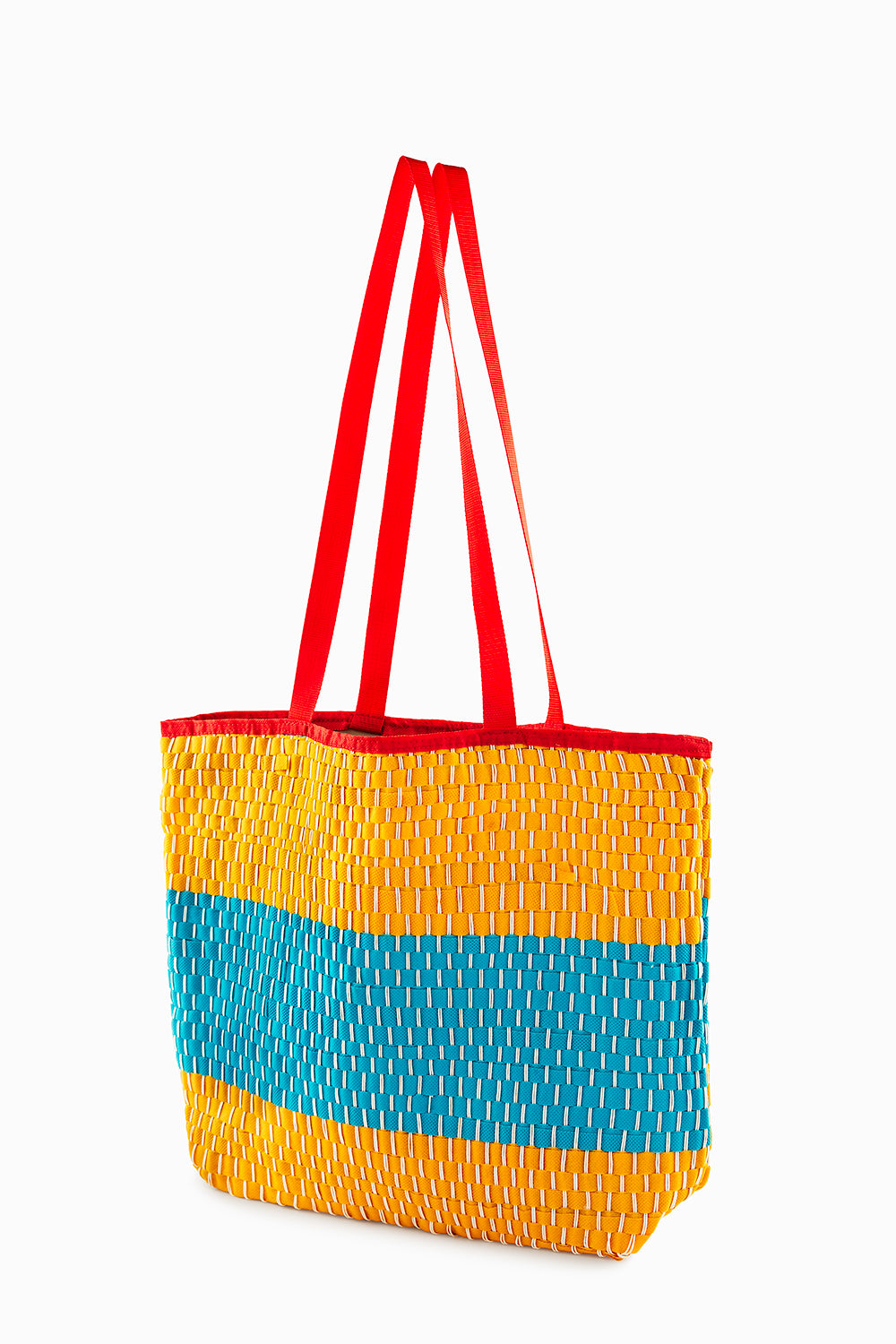 Vivid Yellow & Sky Blue Colored Recycled Non-Woven Fabric Bag