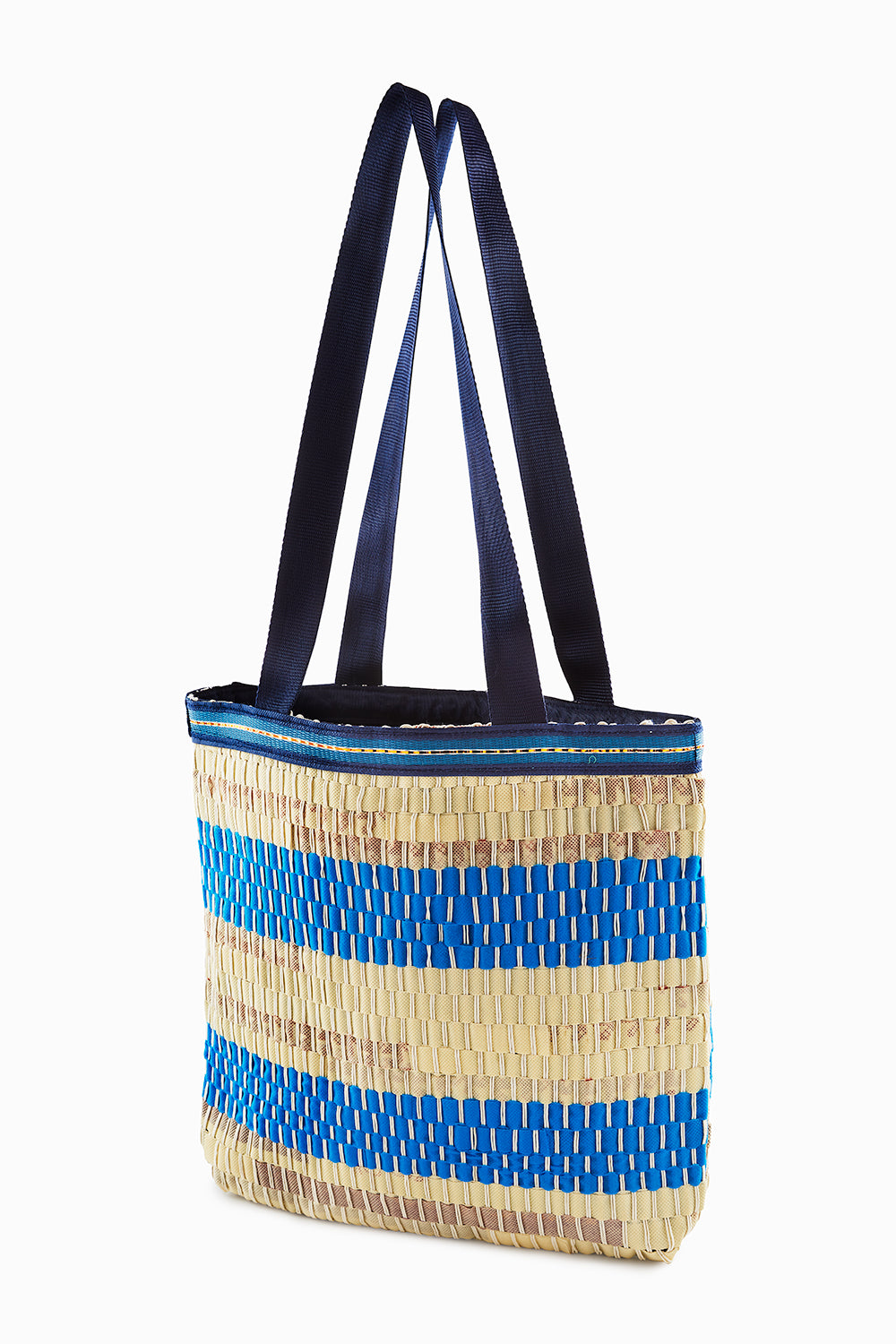 White & Lapis Blue Colored Recycled Non-Woven Fabric Bag