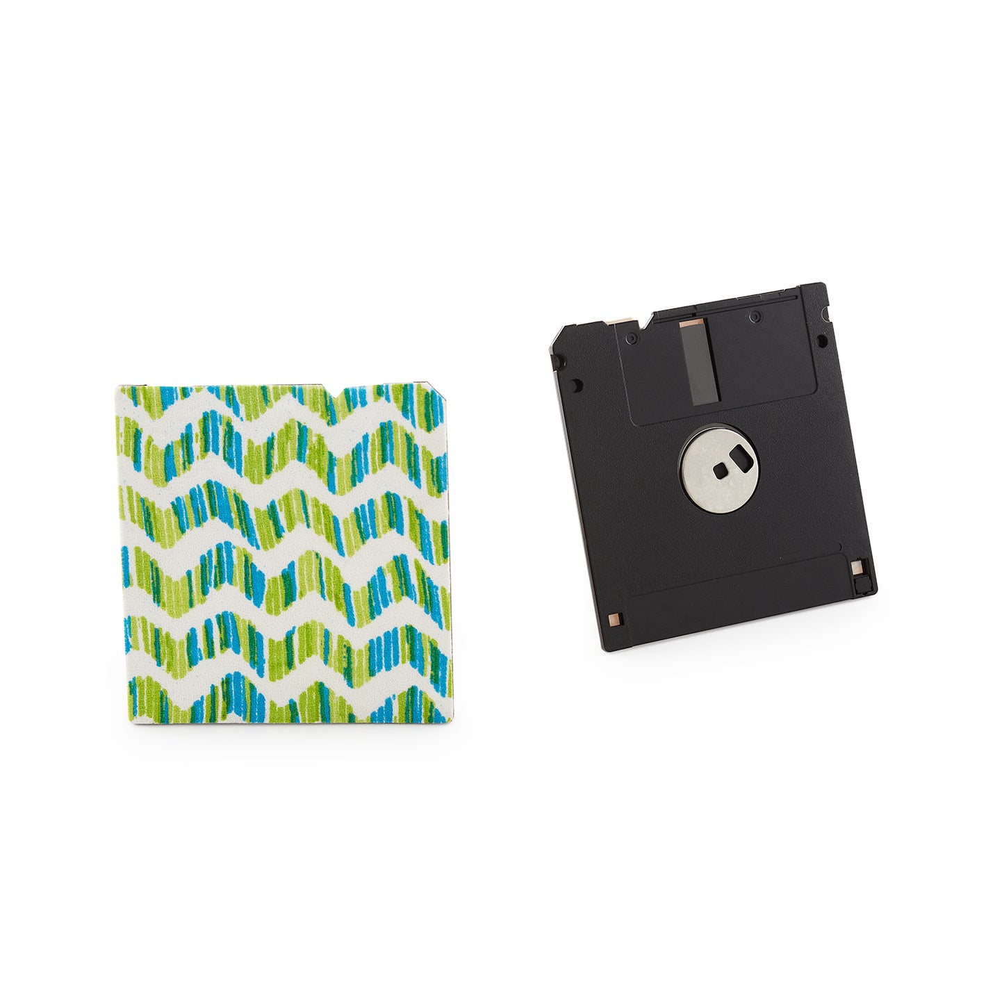 Lime Green, Cerulean Blue & White - Floppy Disk Coaster Set of 2