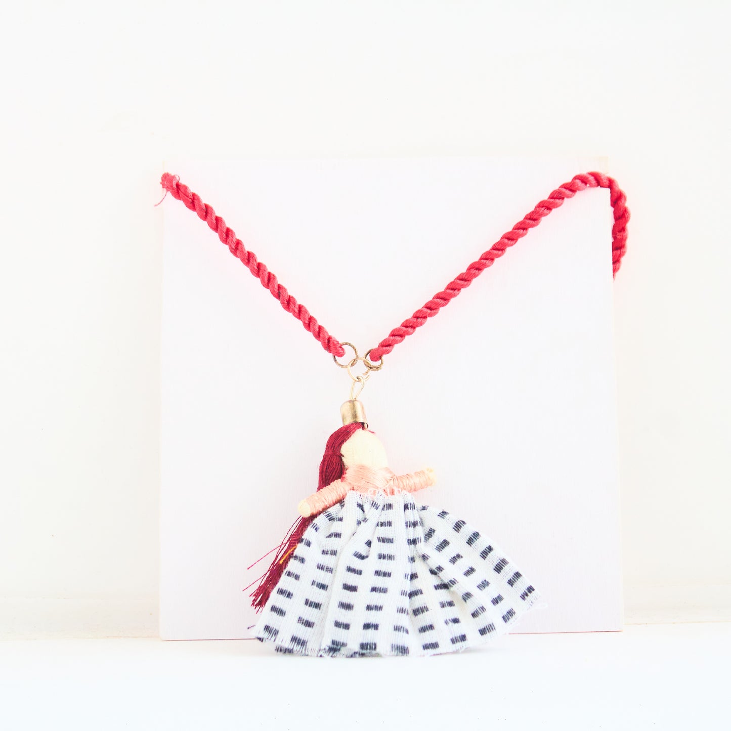 Fabric Doll Pendant With Red Fabric Dori - Necklace