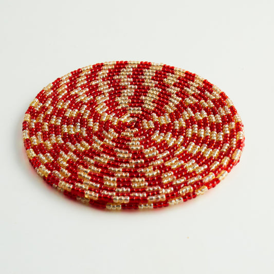 White & Red - Bead Coaster