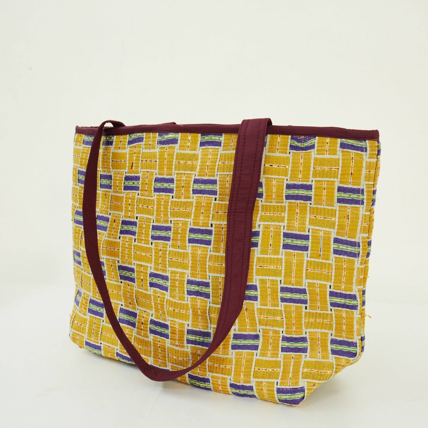 Yellow & Blue Colored Niwar Shopping Bag Without Zip
