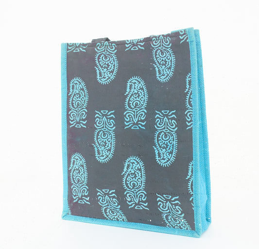 Sapphire Blue & Charcoal Black - Fabric with Jute Bag