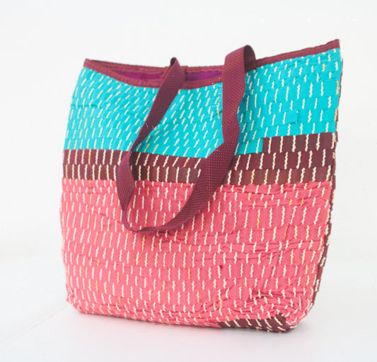 Sky Blue, Brown & Punch Pink - Non Woven Bag