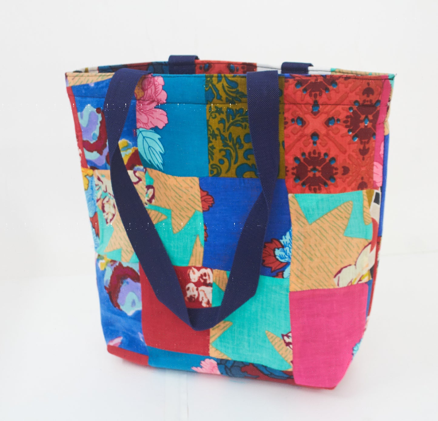 Multi Colored with Flower Design - Patch Work with Fabric Tote Bag