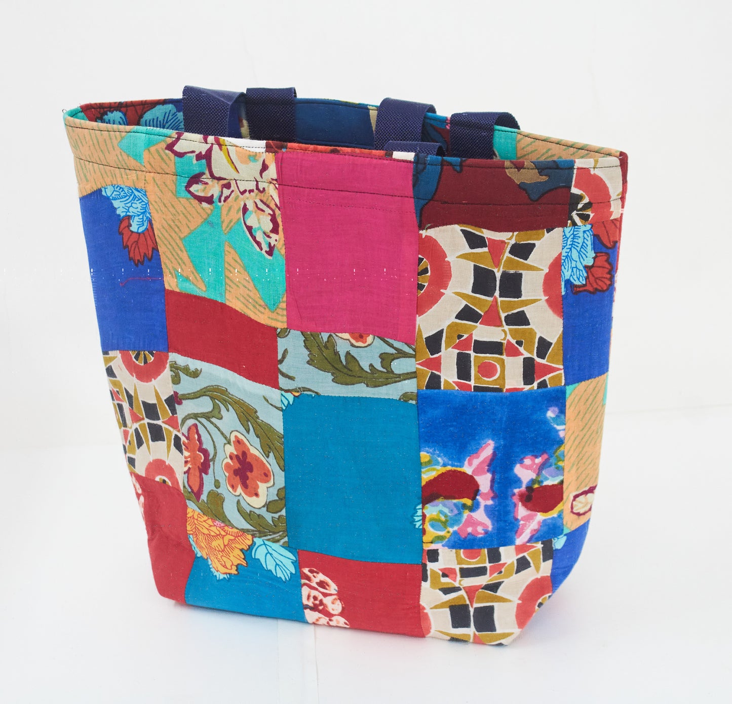 Multi Colored with Flower Design - Patch Work with Fabric Tote Bag