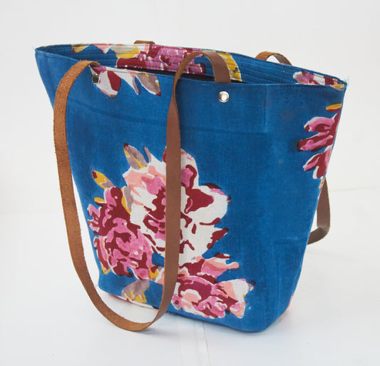 Admiral Blue - Tote Bag with Leather Handle